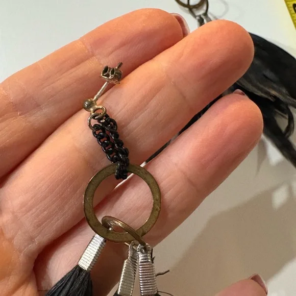 Black Feather & Mixed Metal Earrings - Picture 2 of 3